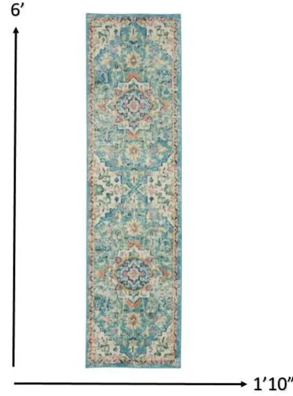 6' Dhurrie Runner Rug - Blue And Ivory