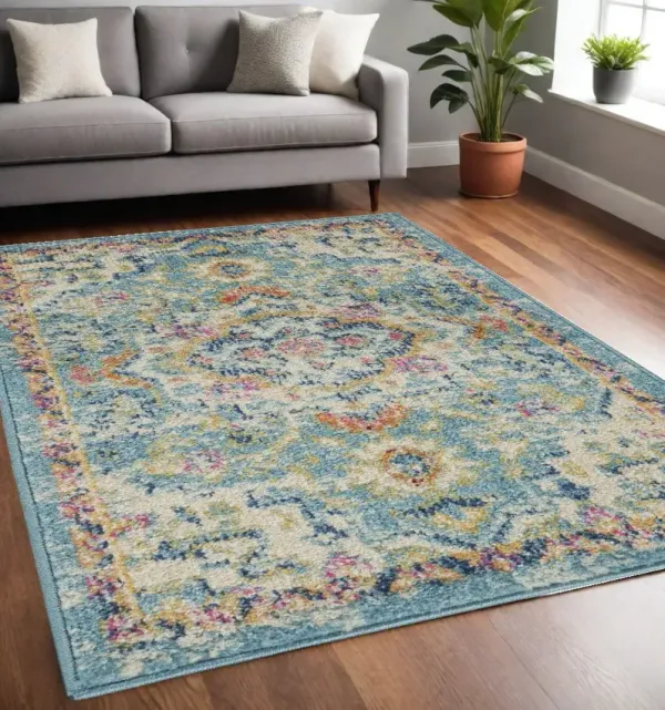5' x 7' Dhurrie Area Rug - Blue And Ivory
