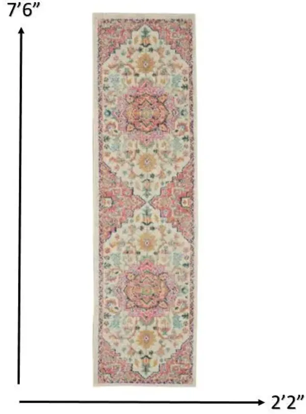 8' Southwestern Dhurrie Runner Rug - Pink And Ivory