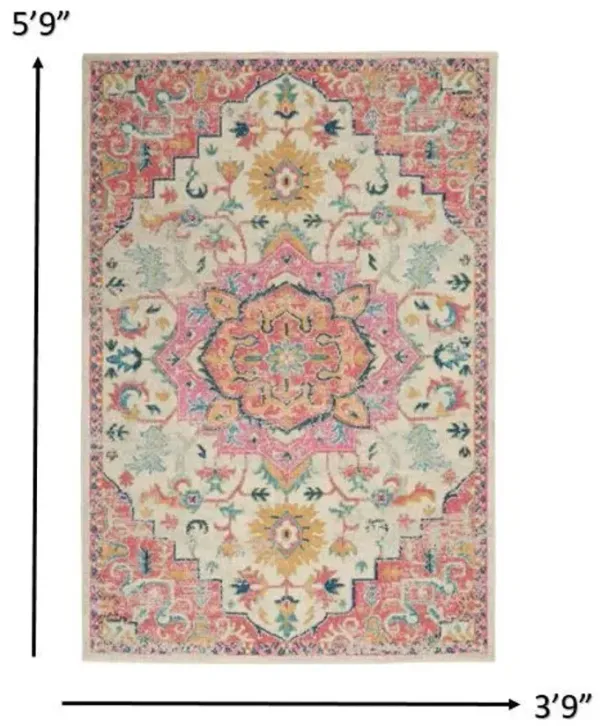 4' x 6' Southwestern Dhurrie Area Rug - Pink And Ivory