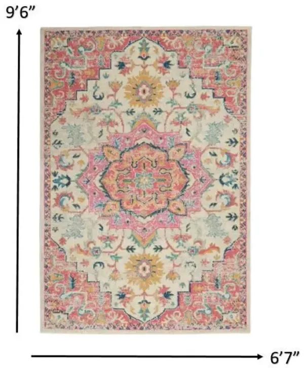7' x 10' Southwestern Dhurrie Area Rug - Pink And Ivory
