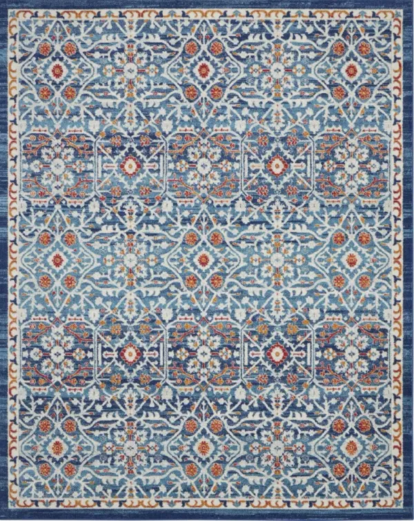 8' x 10' Floral Power Loom Area Rug - Ivory And Blue