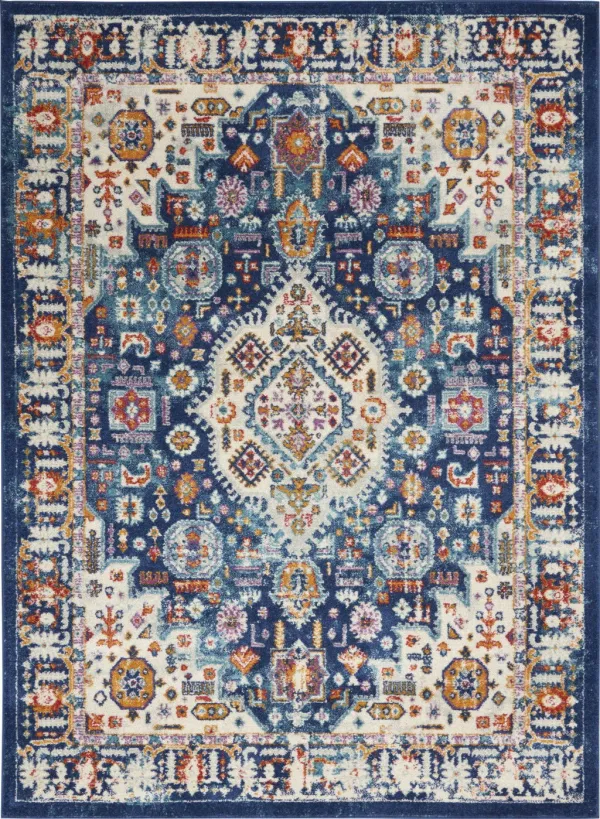 5' x 7' Power Loom Area Rug - Ivory And Blue