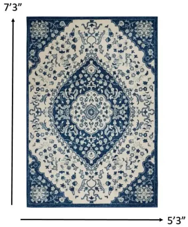 5.3' x 7.3' Power Loom Area Rug - Blue And Ivory