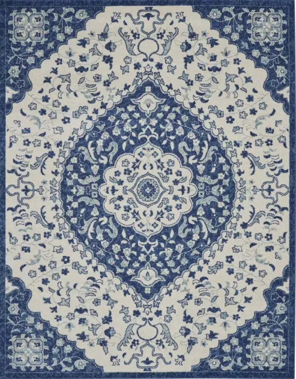 8' x 10' Contemporary Power Loom Area Rug - Blue And Ivory