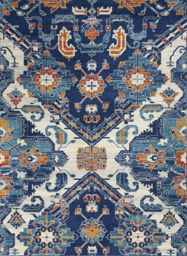 5' x 7' Floral Power Loom Area Rug - Ivory And Blue