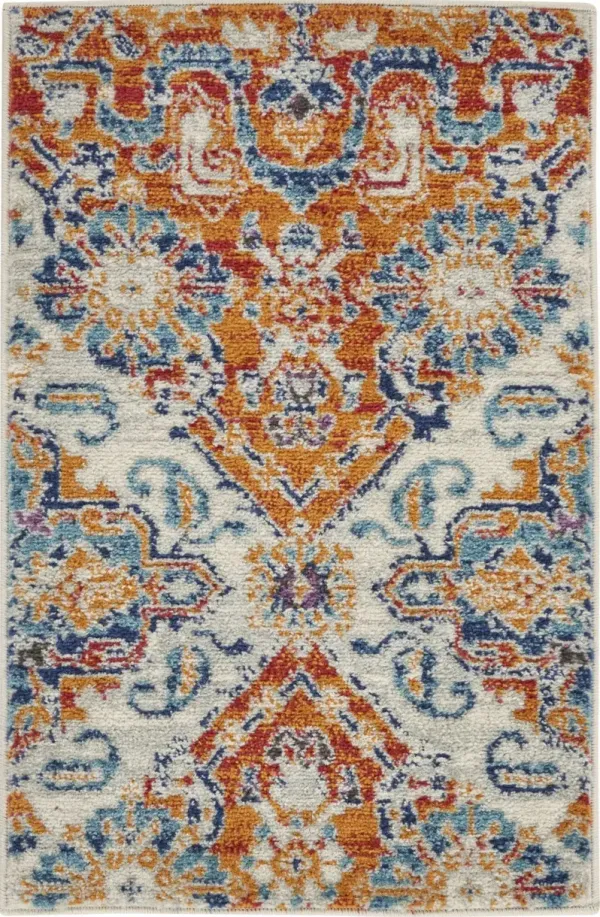 2' x 3' Floral Motif Scatter Rug - Ivory And Gold