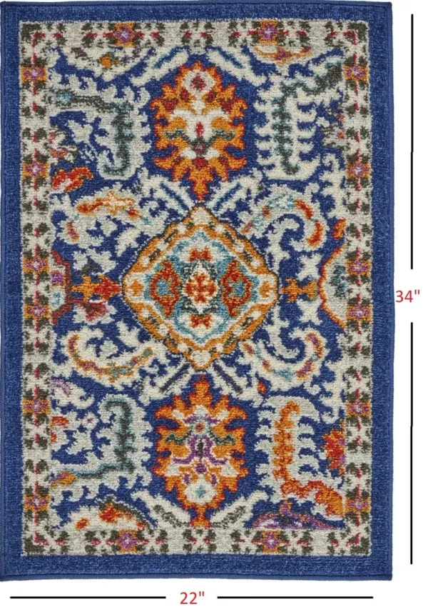 1.8' x 2.8' Power Loom Area Rug - Blue And Ivory
