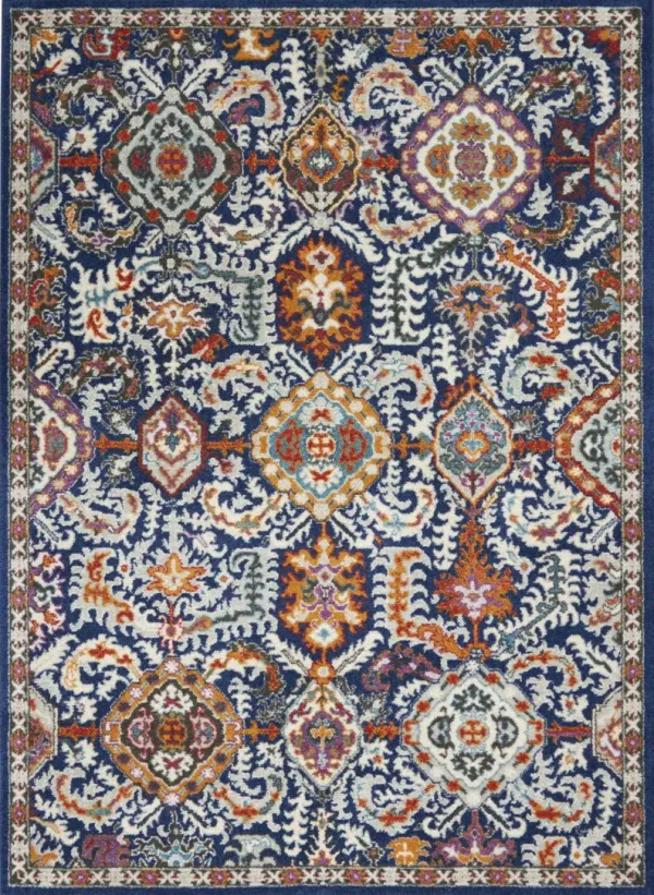 5.3' x 7.3' Power Loom Polypropylene Area Rug - Blue And Ivory