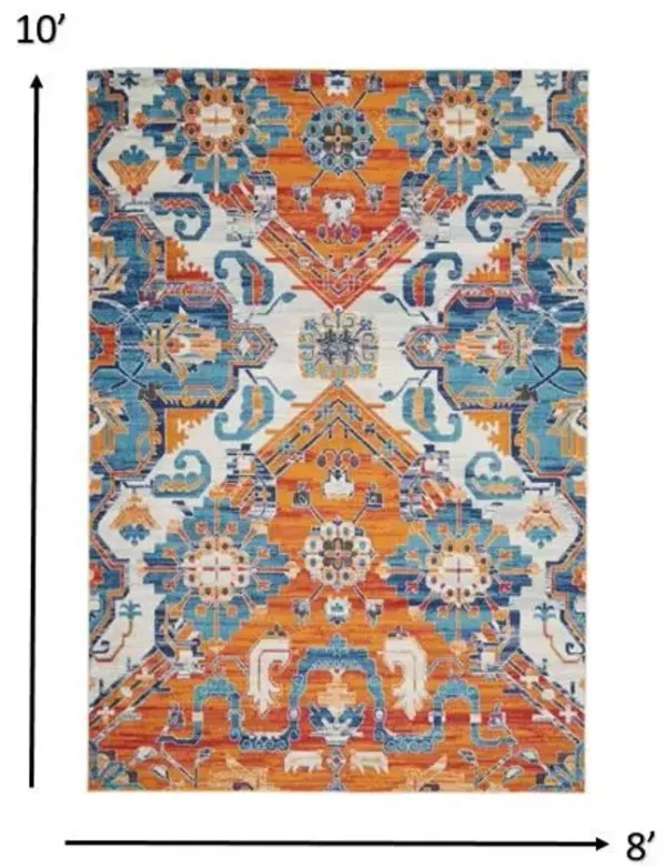 8' x 10' Floral Power Loom Area Rug - Orange And Ivory