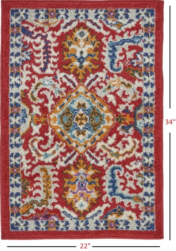 2' x 3' Damask Power Loom Area Rug - Red And Ivory