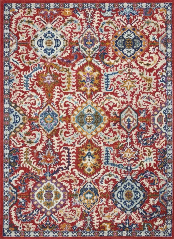 4' x 6' Damask Power Loom Area Rug - Red And Ivory