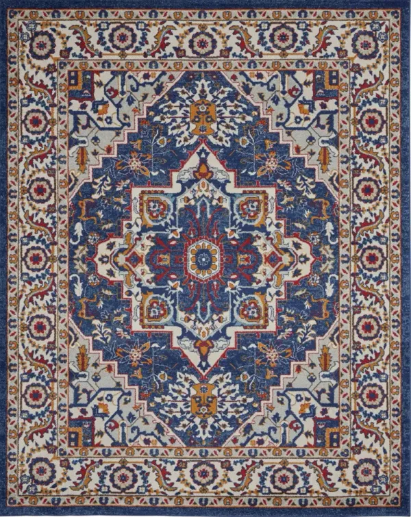 8' x 10' Power Loom Polypropylene Area Rug - Blue And Ivory