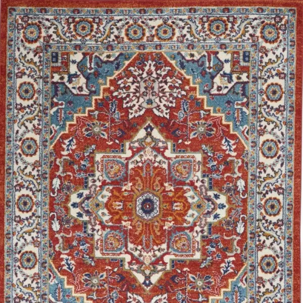 4' x 6' Power Loom Area Rug - Red And Ivory