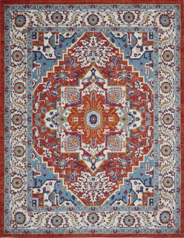 8' x 10' Medallion Area Rug - Red And Ivory