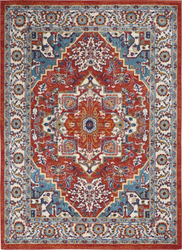 5' x 7' Power Loom Area Rug - Red And Ivory