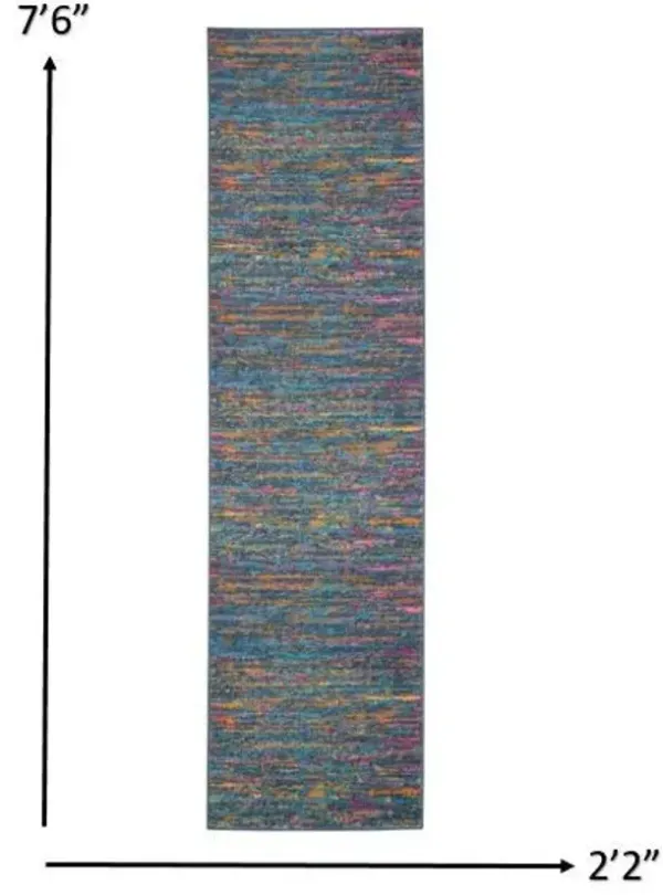 8' Abstract Power Loom Runner Rug - Blue And Orange