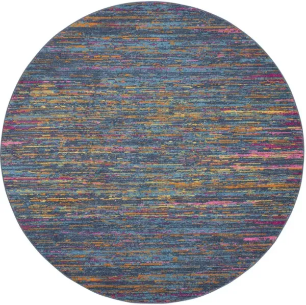 5' Round Abstract Power Loom Area Rug - Blue And Orange