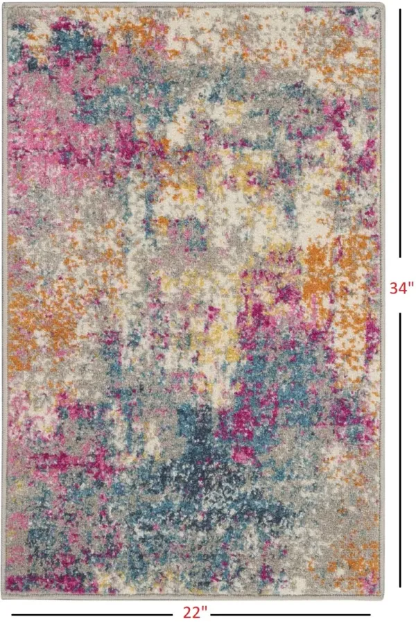 1.8' x 2.8' Abstract Power Loom Polypropylene Area Rug - Blue And Pink