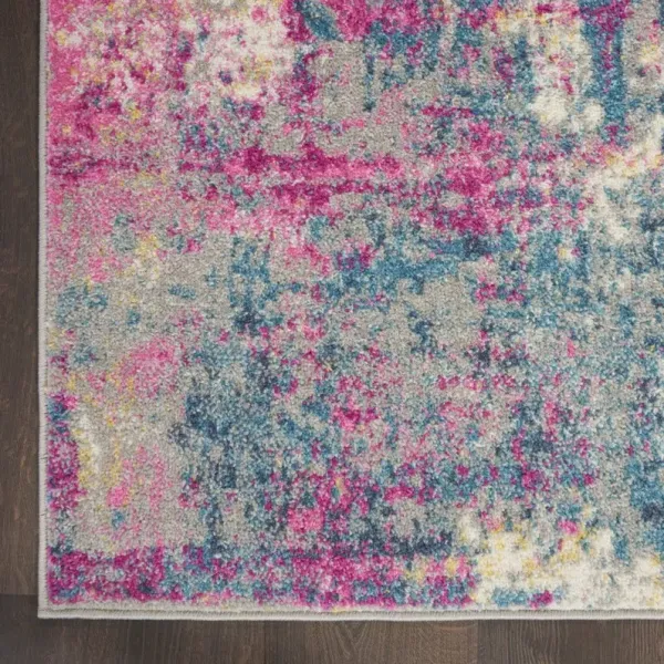 7.5' x 2.2' Abstract Power Loom Runner Rug - Blue And Pink