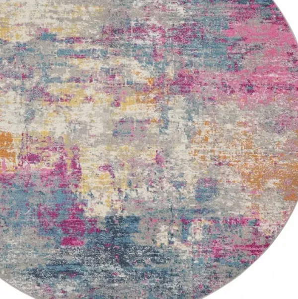 8' x 8' Round Abstract Power Loom Area Rug - Blue And Pink