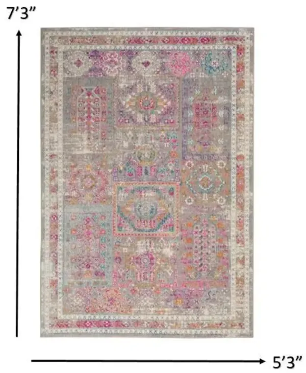 5' x 7' Abstract Power Loom Area Rug - Pink And Gray