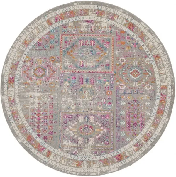 8' Round Abstract Power Loom Area Rug - Pink And Gray