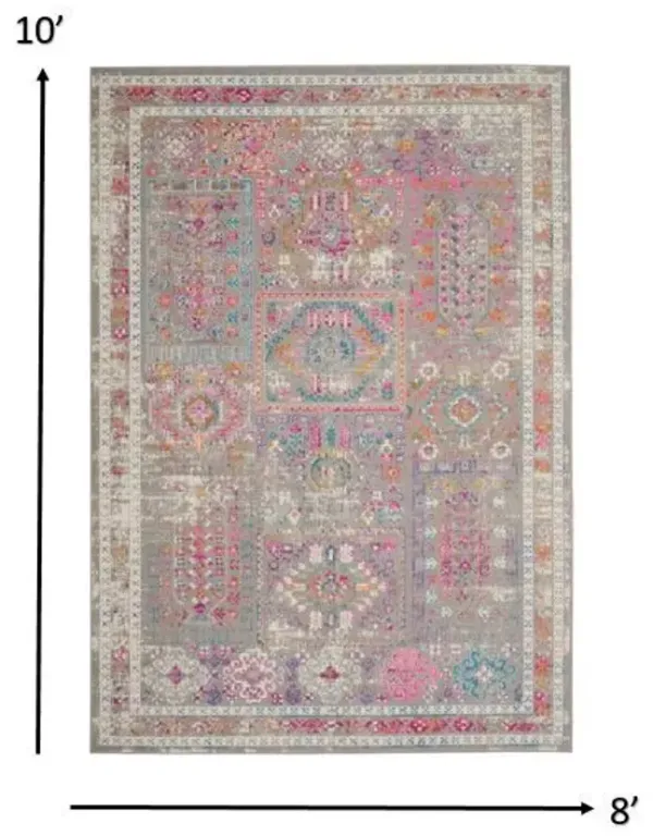 8' x 10' Abstract Power Loom Area Rug - Pink And Gray