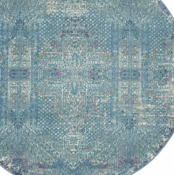 5' Round Southwestern Power Loom Area Rug - Blue
