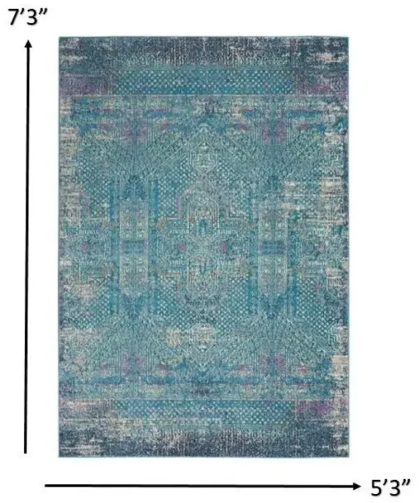 5' x 7' Southwestern Power Loom Area Rug - Blue
