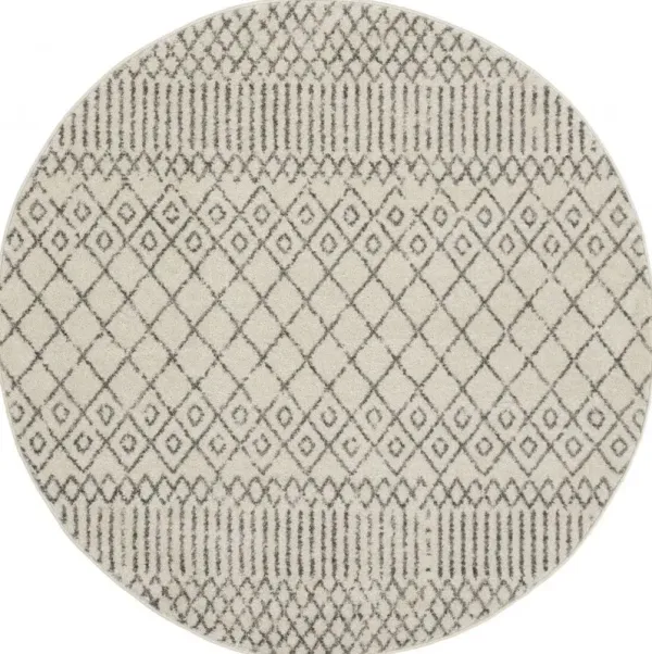 5' Round Geometric Power Loom Area Rug - Gray
