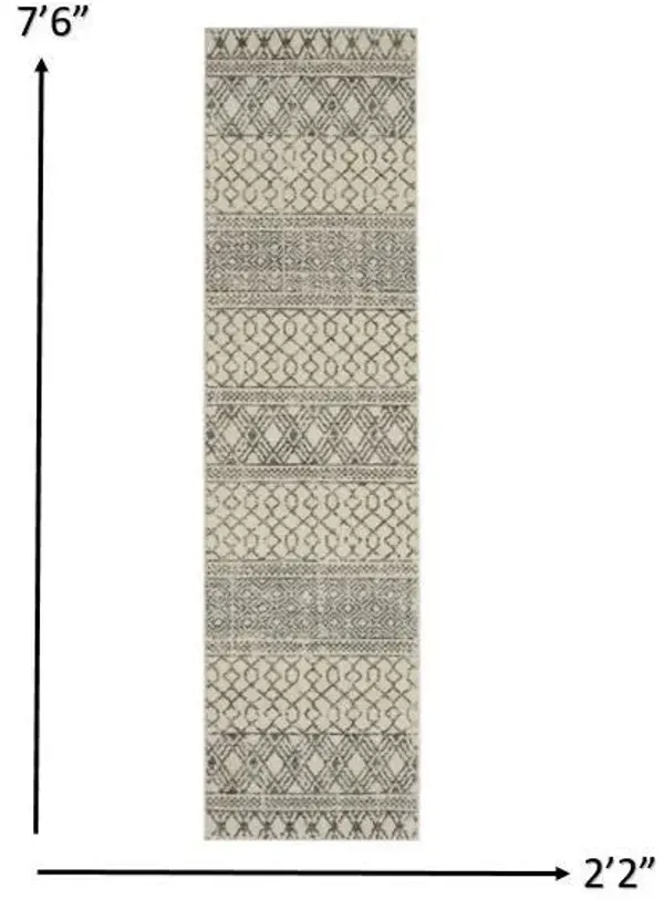 8' Geometric Power Loom Runner Rug - Gray