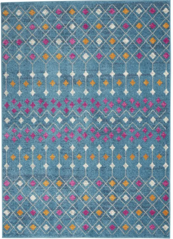 5.3' x 7.3' Geometric Dhurrie Area Rug - Blue And Orange