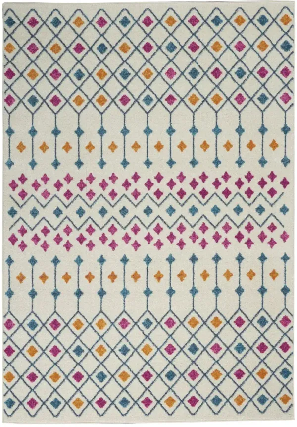 5.3' x 7.3' Geometric Dhurrie Area Rug - Blue And Ivory