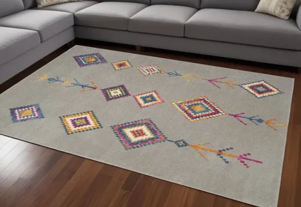 8' x 10' Geometric Berber Area Rug - Gray