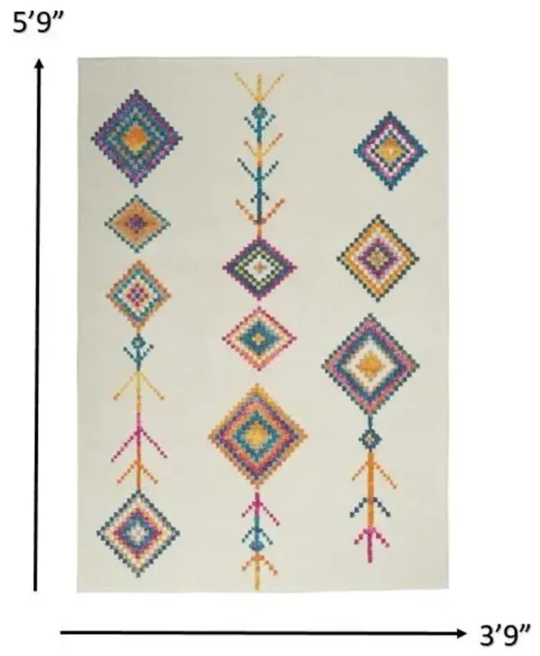 3.8' x 5.8' Geometric Berber Area Rug - Ivory