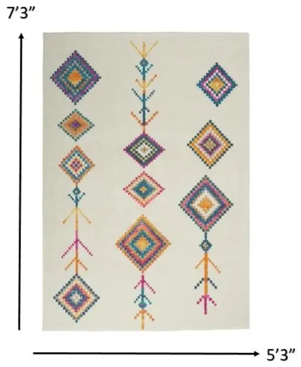 5' x 7' Geometric Berber Area Rug - Ivory And Blue