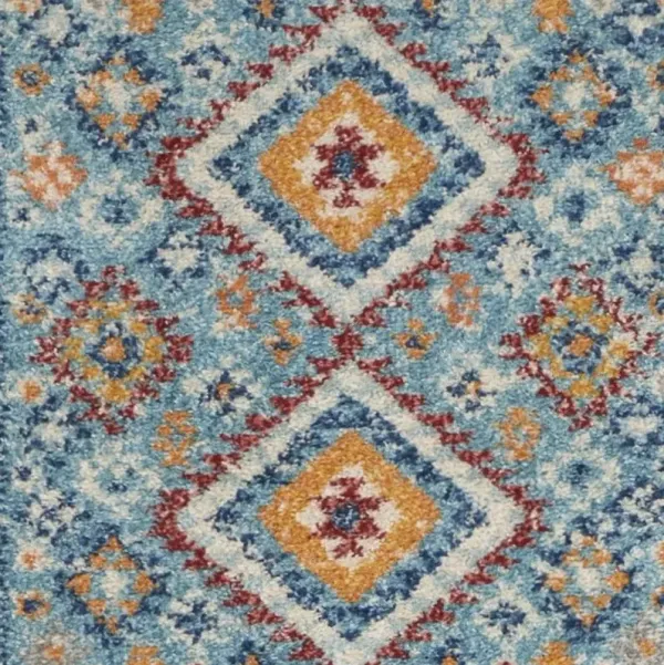 7.5' x 2.2' Geometric Dhurrie Runner Rug - Blue And Orange