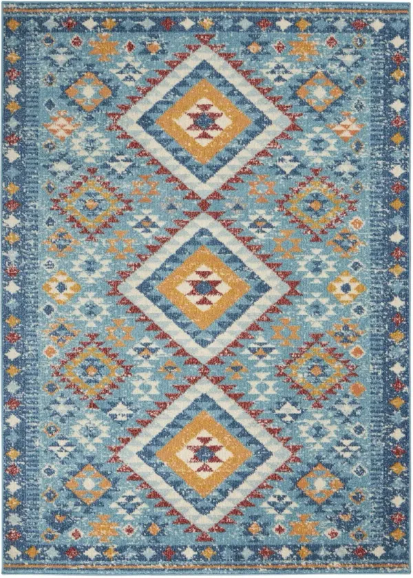 4' x 6' Geometric Dhurrie Area Rug - Blue And Orange