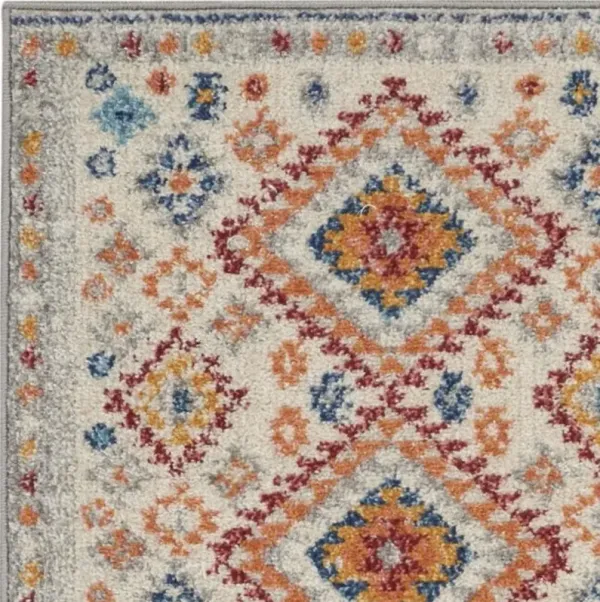 8' Geometric Dhurrie Runner Rug - Gray And Ivory