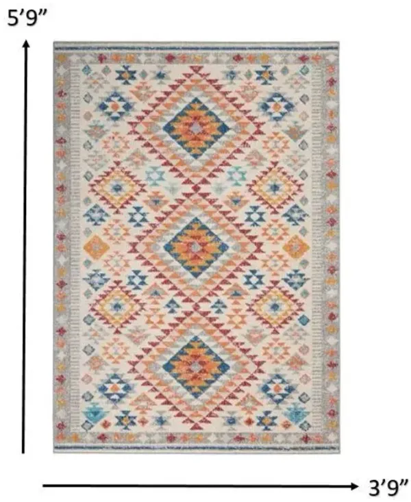 4' x 6' Geometric Dhurrie Area Rug - Gray And Ivory