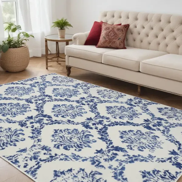5' x 7' Contemporary Floral Dhurrie Area Rug - Blue And Ivory