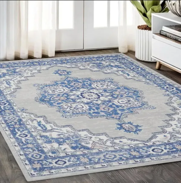 5' x 7' Floral Dhurrie Area Rug - Blue Gray