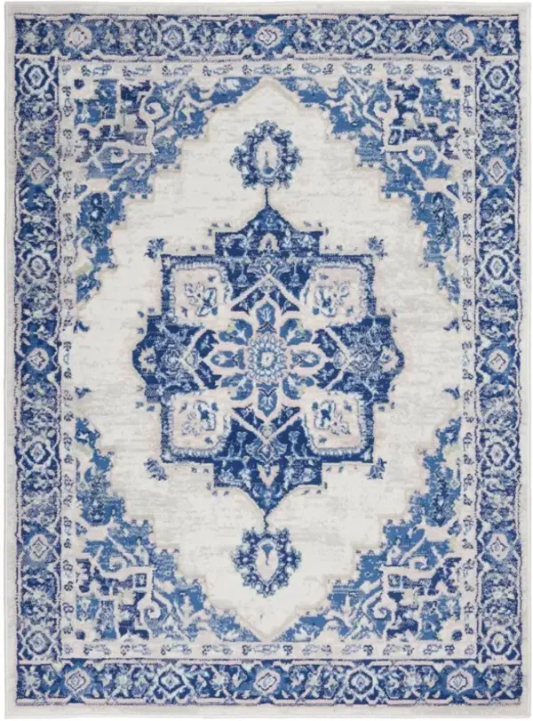 4' x 6' Floral Dhurrie Area Rug - Blue And Ivory
