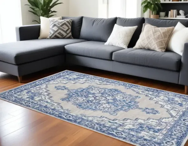 6' x 9' Floral Dhurrie Area Rug - Blue Gray