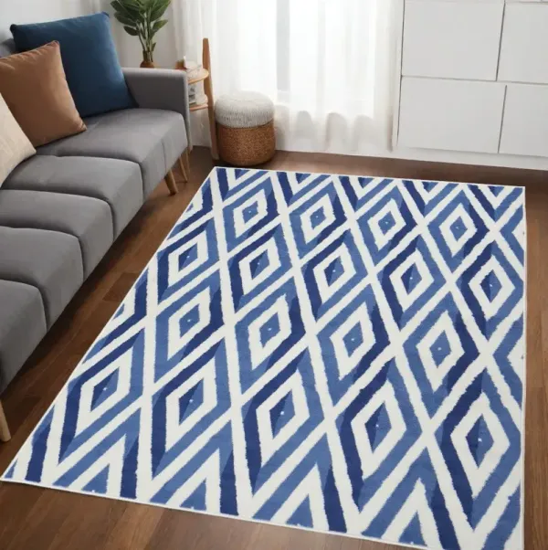 5' x 7' Geometric Dhurrie Area Rug - Blue And Ivory