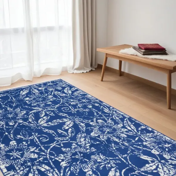 5' x 7' Contemporary Floral Dhurrie Polypropylene Area Rug - Navy Blue
