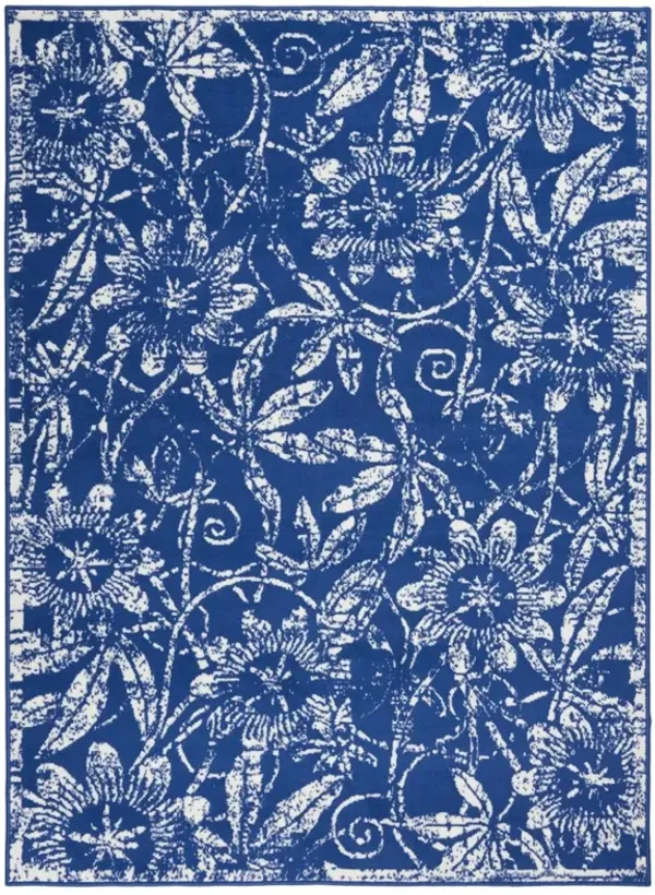 4' x 6' Contemporary Floral Dhurrie Polypropylene Area Rug - Navy Blue