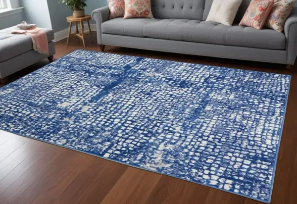 6' x 9' Abstract Dhurrie Area Rug - Blue And Ivory