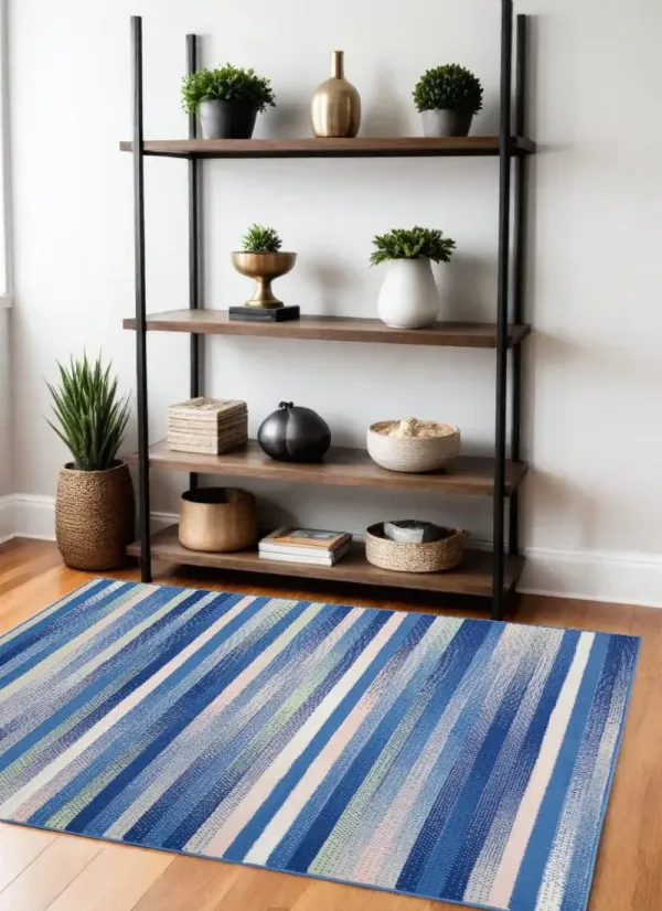 4' x 6' Striped Dhurrie Area Rug - Blue And White